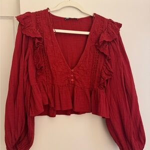 Zara Deep Red Ruffled Blouse